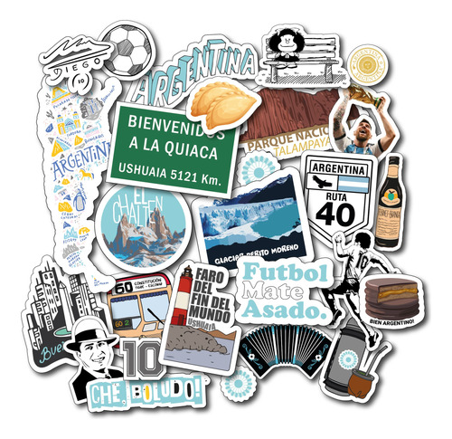 Calcos Stickers Argentina Pack X27 Aptas Para Termo, Compu