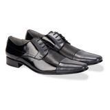 Zapato Formal-elegante Negroxgris En Cuero Para Hombre 