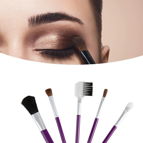 Set 5 Brochas Pinceles Maquillaje Make Up Profesional Viaje Color Violeta