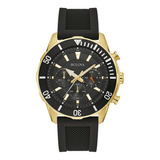 Reloj Hombre Bulova 98a270 Cuarzo Pulso Negro En Silicona