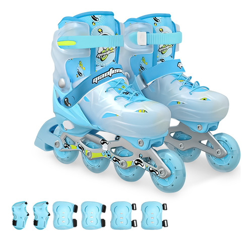 Patines En Linea Profesionales Azul L+equipo De Protección