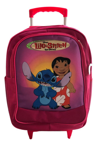 Mochila Lilo Stitch Com Rodinha Alça Bolsa Escolar Infantil