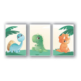 Kit Placas Quadros 3 Pçs 20x30 Infantil Dinossauro Baby