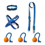 Kit 3 Brinquedos Bola Twist + Guia Dog+ Peitoral X + Coleira