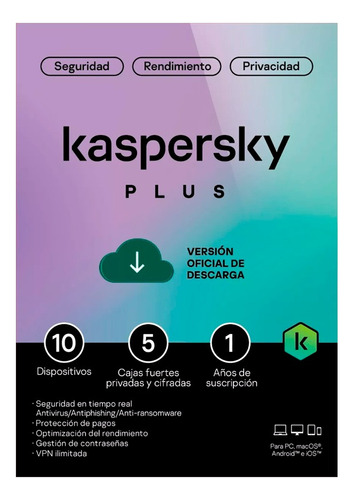 Kaspersky Plus 10 Disp 5 Cuentas Kpm 1 Año Internet Security