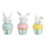 Trio De Coelho Em Resina Cupcake Sabedoria (color Baby)