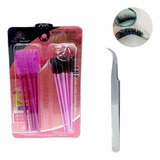 Set Pestañas Cepillos Peines Cejas X12u + Pinza Curva Acero