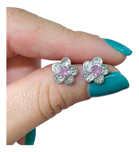 Aros Flor Con Piedra Regalo Primavera De Plata 925 Ar 050