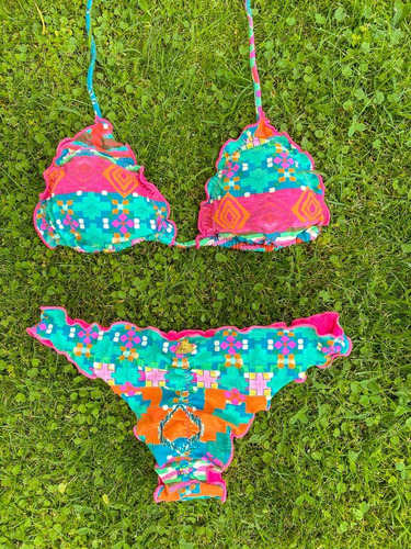 Bikini Tropical Estampado Tanga Brasileña Push Up