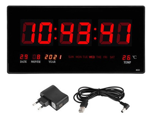 Reloj Led De Pared Fechador Y Temperatura 46cm Color De La Estructura Negro