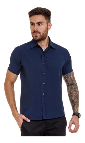 Camisa Social Masculina Manga Curta Slim Fit Vida Loca Modas