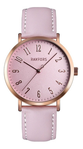 Reloj Para Mujer Acero Oro Raktors Mh1 Correa Cuero Regalo