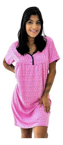 Pijama Camisola Feminina Meia Manga Com Botões Lingerie