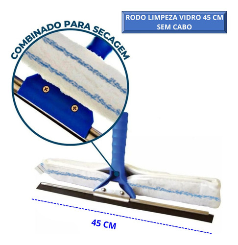 Rodo Combinado Limpeza De Vidro Profissional 45 Cm Sem Cabo