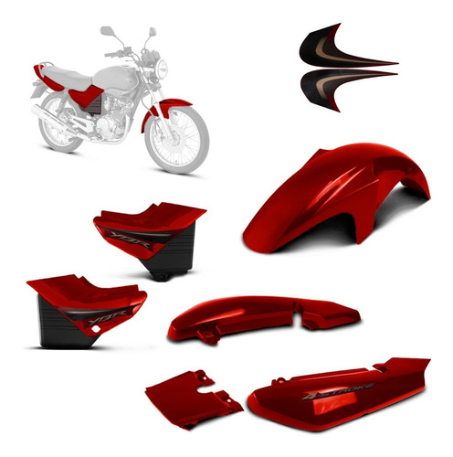 Kit Carenagem Yamaha 2008 Ybr 125 Vermelha C Adesivos