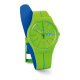 Reloj Swatch Suog707, Gtía Oficial, Sin Costo. Color Del Fondo Verde Claro Color De La Malla Verde Claro Color Del Bisel Verde Claro