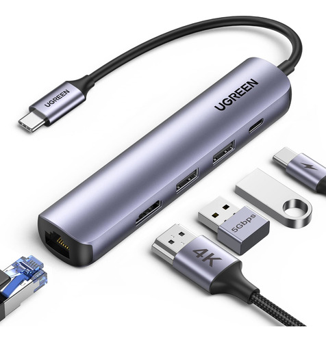 Ugreen Hub Usb C, 5 En 1 Docking Station Tipo C Adaptador A 