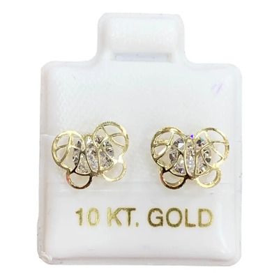 Arete Broquel Mariposa Grande Laser, Oro 10k. Dorado
