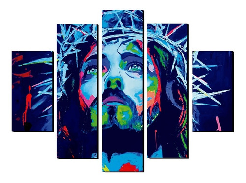 Cuadro Decorativo Rostro Jesus Azul