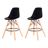 Kit 2 Banquetas Alta Eiffel Eames Branca Base Madeira Cozinh Cor Preto