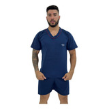 Pijama Masculino Gola V Manga Curta E Short Roupa De Dormir