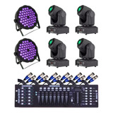 Kit 4 Moving Head Spot Osram 30w C/mesa Dmx + Canhão 54 Leds