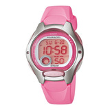 Reloj Pulsera Digital Casio Lw-200 Con Correa De Resina Color Rosa - Fondo Gris - Bisel Rosa/plateado