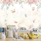 Papel De Parede Personalizado Infantil Floral Aquarela 7.2m²