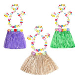 3 Disfraz Vestuario Falda Collar Hawaiano Rafia Mujer Fiesta