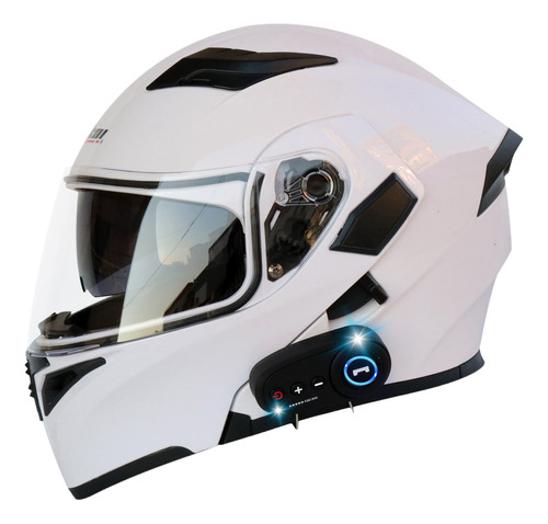 Casco De Moto Con Doble Visera Y Auriculares Bluetooth Fm