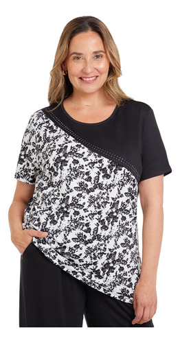 Polera Mujer Bloque Estampado Negro Fashion's Park