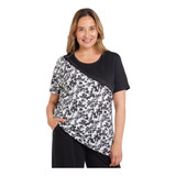 Polera Mujer Bloque Estampado Negro Fashion's Park