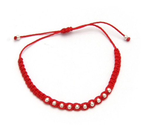 Pulsera Macramé Roja 10 Bolitas Acero Quirúrgico Baño Plata