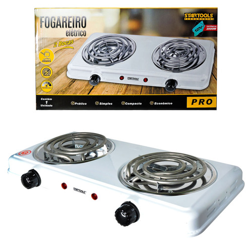 Fogão Cooktop Elétrico Fogareiro 2000 Watts 127v Branco Startools