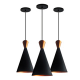 Kit 3 Lustre Pendente Cone Tom Dixon Preto C/ Cobre New City