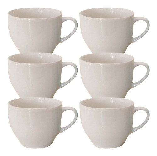 Jogo Xicara Café Chá Porcelana Branco 170ml Grande - 6 Peças