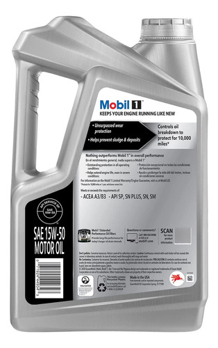 Aceite Carro Gasolina 15w-50 Mobil 1 Advanced Full Sintetico Foto 2