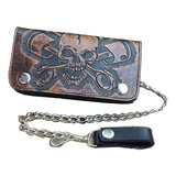 Billetera De Cuero - Biker Wallet Calavera Y Pistones - Moto