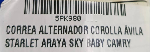 Correa Alternador Corolla Avila Starlet Araya Sky Baby Camry Foto 3