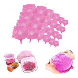 24 Tapa Silicon Flexible Ajustable Antiderrame Reusable Boza Color Rosa