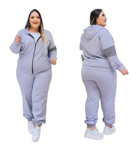 Conjunto Moletom Feminino Calça E Blusa Manga  Plus Size