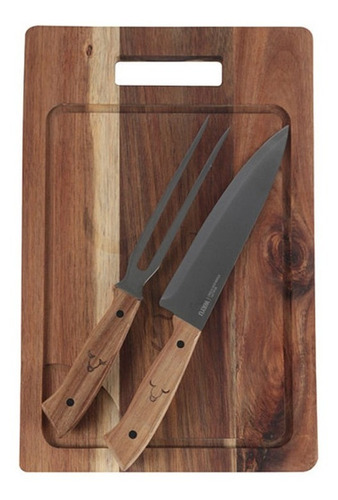 Set Parrillero Tabla + Cuchillo Y Pincho Wayu Asado Parrilla