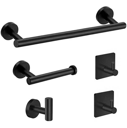 Set De 5 Accesorios De Baño Acero Inoxidable Negro Y Plata