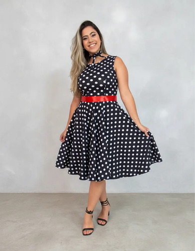 Vestido Anoss 70 60 Poa Bolinha Retro