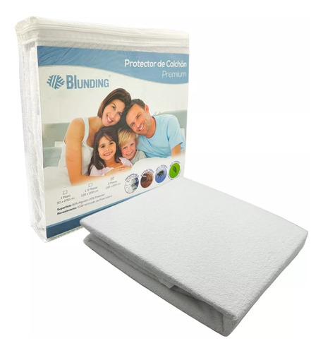 Cubre Colchón Protector Impermeable 2 Plazas Marca Blunding Color Blanco