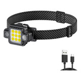 Linterna De Cabeza Recargable 2 En 1 Luz Led Multifuncional Color Negro