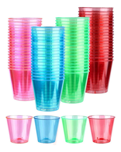 30 Vasos Acrílicos Plastico Shot 100ml Cotillon Fluor Neon  