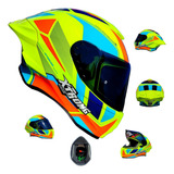 Casco Para Motociclista Azul Verde Neon Ece Deportivo Xtrong