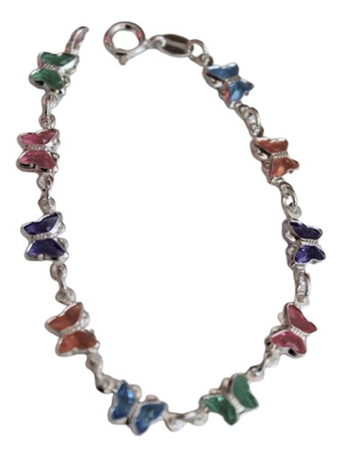 Pulseira Infantil Borboletas Coloridas Prata 925 C/ Garantia