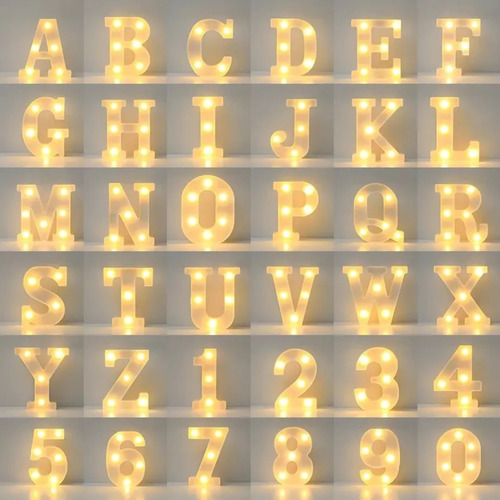 Kit 10 Letras Led Luminária 3d Decorativa Branco 21cm A-z